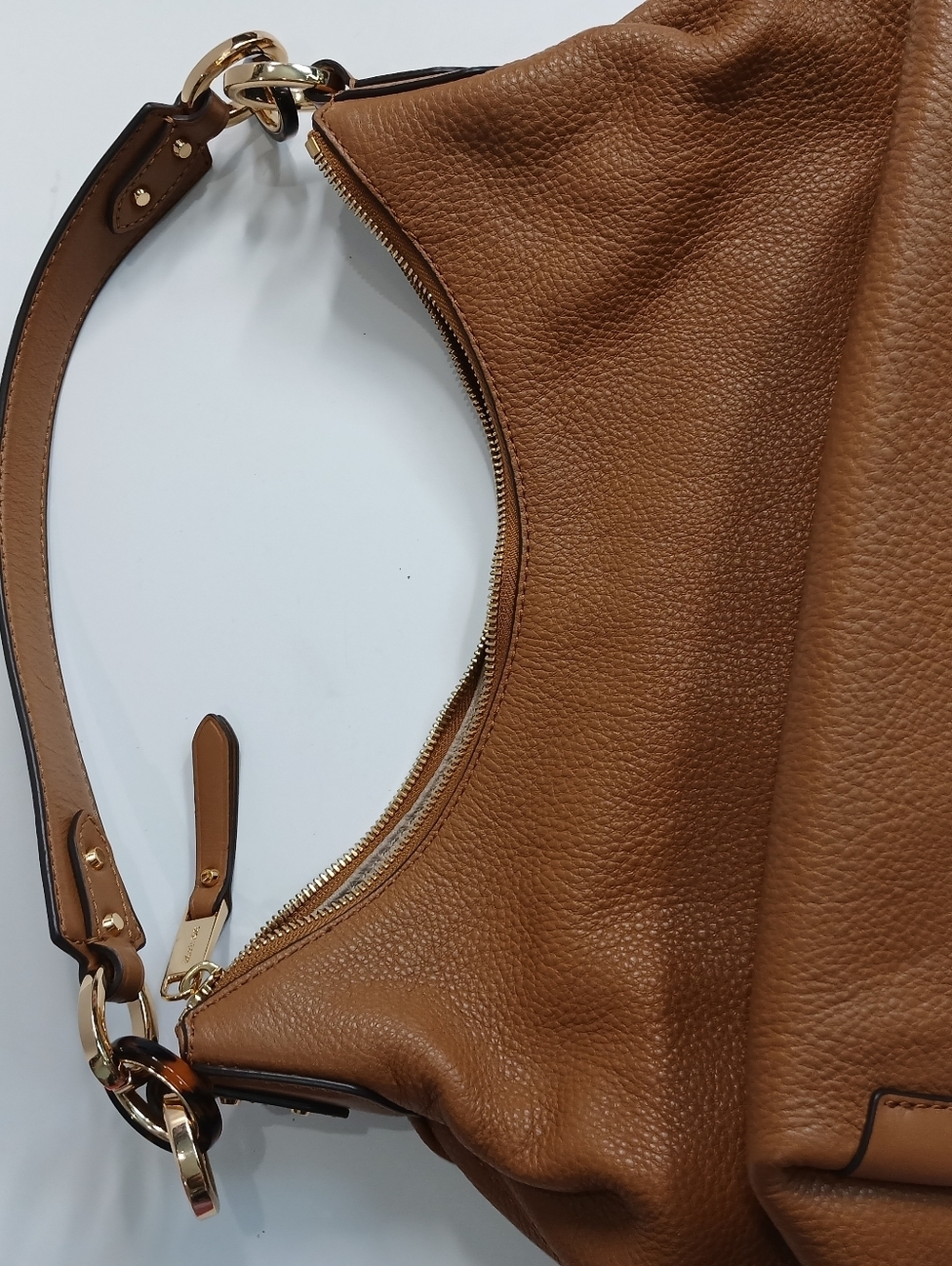 Michael Kors Brown Leather Shoulder Bag | Hobo Style | Gold Logo | Handbag - Picture 5 of 7